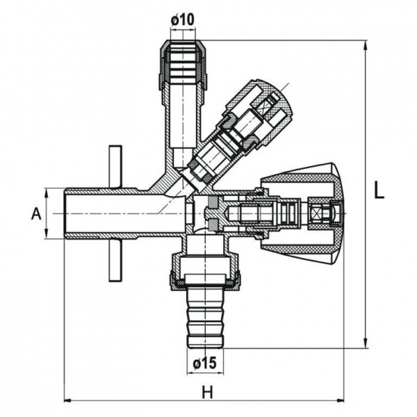 ZAWÓR KUREK DO BATERII PRALKI ZMYWARKI KOMBI KOMBINOWANY 1/2''x3/4''x3/8'' DIAMOND ART.268.1/2X3/4X3/8|}10