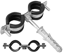UCHWYT STALOWY Z GUMĄ PODWÓJNY 3/4" OBEJMA DO RUR 25-30mm ŚRUBA + KOŁEK