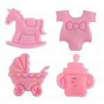 Dekoracja cukrowa na tort CHRZEST baby shower RÓŻOWY 4szt