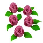 Zestaw RÓŻA DUŻA WRZOSOWA z listkami - kwiaty cukrowe