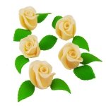 Zestaw RÓŻA DUŻA ECRU z listkami - kwiaty cukrowe