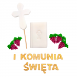 Zestaw KOMUNIJNY książeczka krzyż winogrona literki