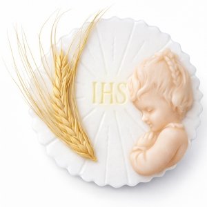 Dekoracja cukrowa na tort komunijny - HOSTIA Z KŁOSEM dziewczynka 10cm