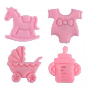 Dekoracja cukrowa na tort CHRZEST baby shower RÓŻOWY 4szt