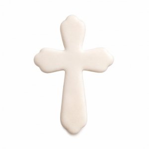 Cukrowa dekoracja na tort komunijny - KRZYŻ ECRU PŁASKI 10cm (10szt)