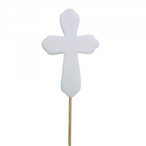 Cukrowa dekoracja na tort BIAŁY PŁASKI KRZYŻ NA PIKU komunia 10cm (10szt)