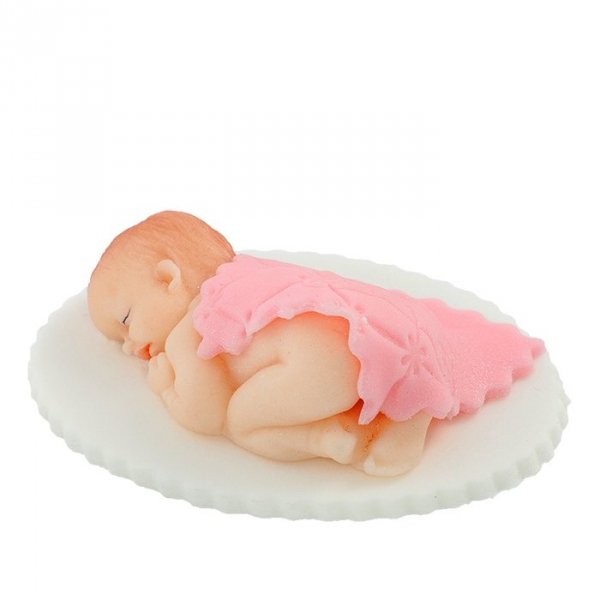 Hokus - Cukrowy Bobas pod kołderką różowy - figurka na tort - chrzest, baby shower