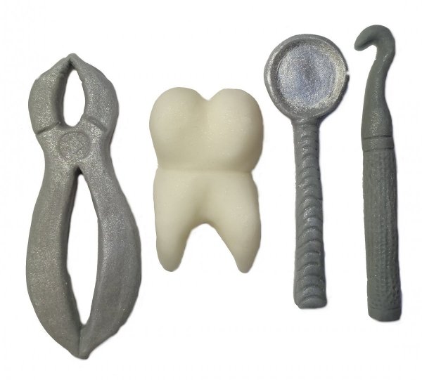 Dekoracja cukrowa na tort narzędzia ZESTAW STOMATOLOG 4 szt