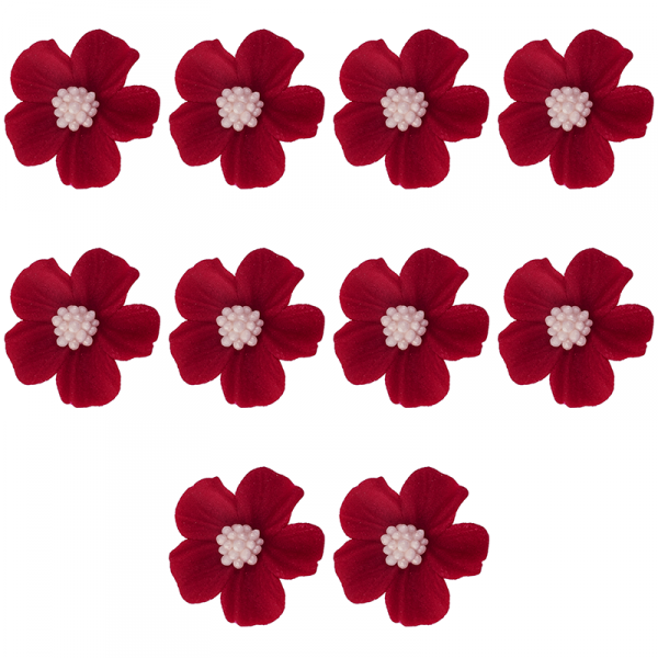 Kwiatki cukrowe na tort NIEZAPOMINAJKA 10szt bordowe