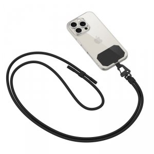 Smycz do etui telefonu z regulowanym paskiem 80 cm - czarna