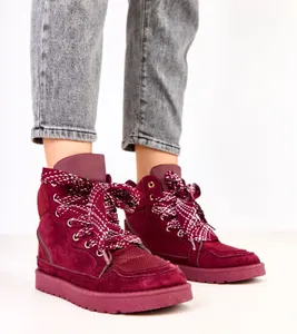 Bordowe sneakersy wysokie z grubymi sznurówkami Klevis