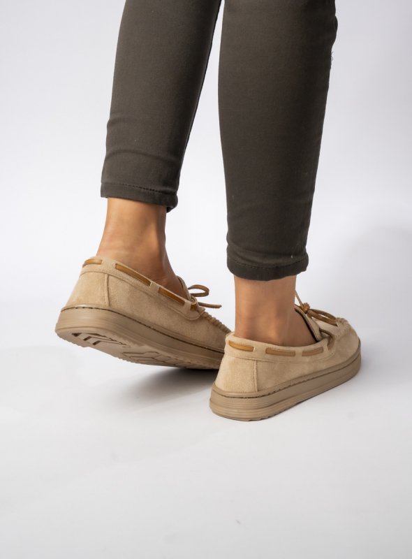 Damskie Mokasyny – Beżowe, Zamszowe Lucia BEIGE
