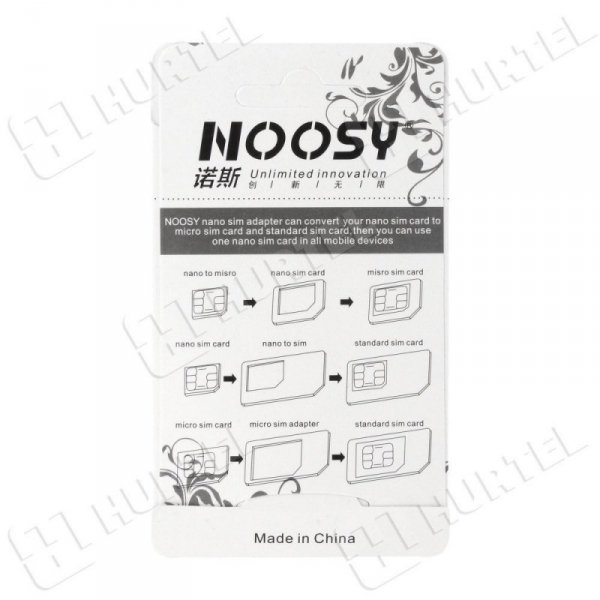 Zestaw adapterów do kart nano micro SIM Noosy + kluczyk biały