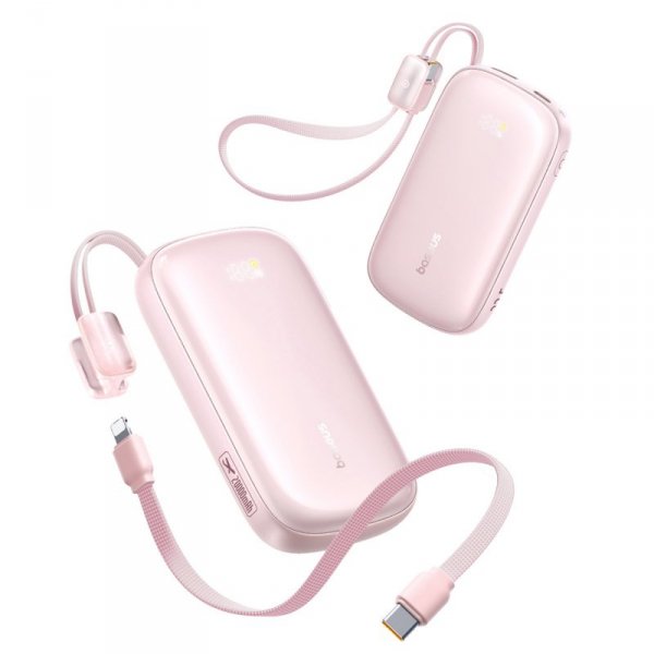 Powerbank 20000mAh 22.5W z wyświetlaczem kablem EnerFill FC21 Qpow 3 Ultra - różowy