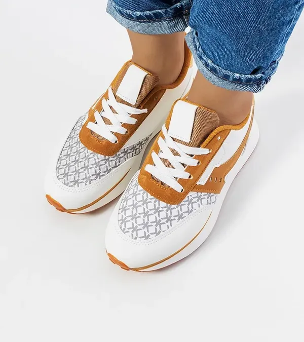 Biało brązowe sneakersy damskie Chiara
