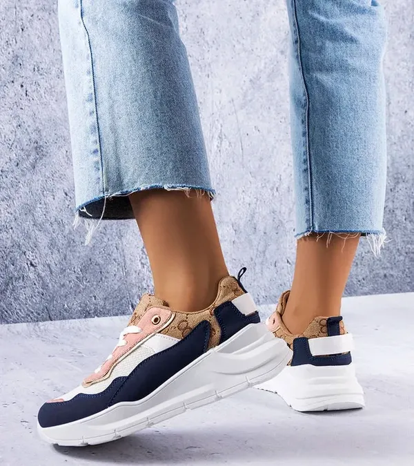 Granatowe sneakersy ze złotym wstawkami Lebrun