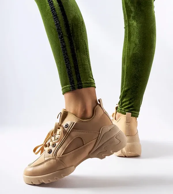 Ciemnobeżowe sneakersy z elastyczną cholewką Abal
