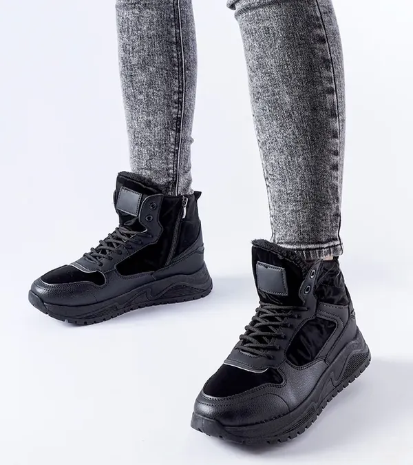Czarne ocieplane wysokie sneakersy Malles