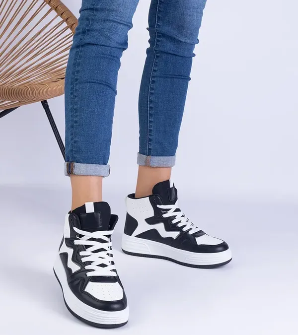 Biało-czarne sneakersy sportowe damskie Shadolina