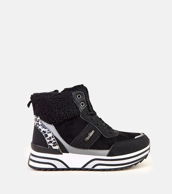 Czarne sneakersy wysokie ocieplane z kożuszkiem Mirasen