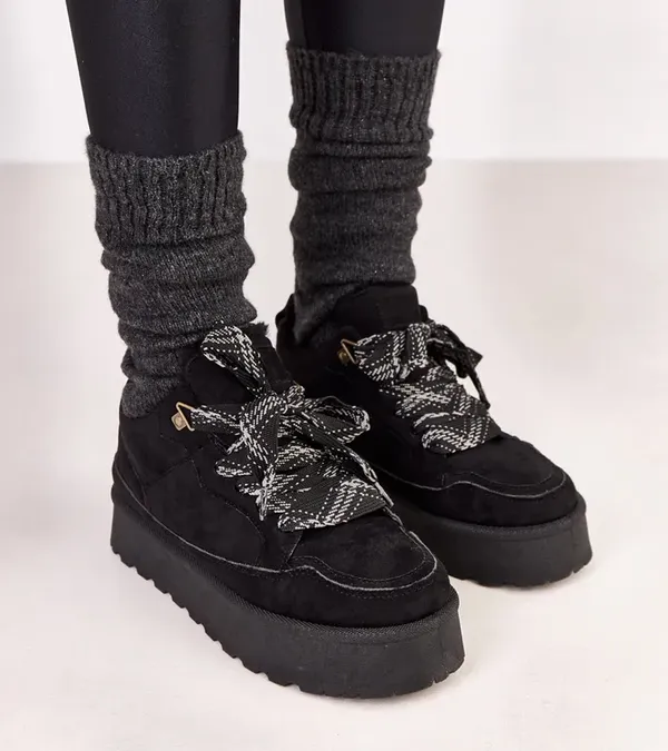 Czarne sneakersy ocieplane z grubymi sznurówkami Landry