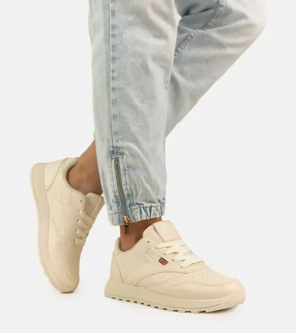 Jasnobeżowe sneakersy casualowe na platformie Élise