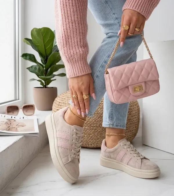 Beżowe Skórzane Sneakersy Na Platformie Filippo