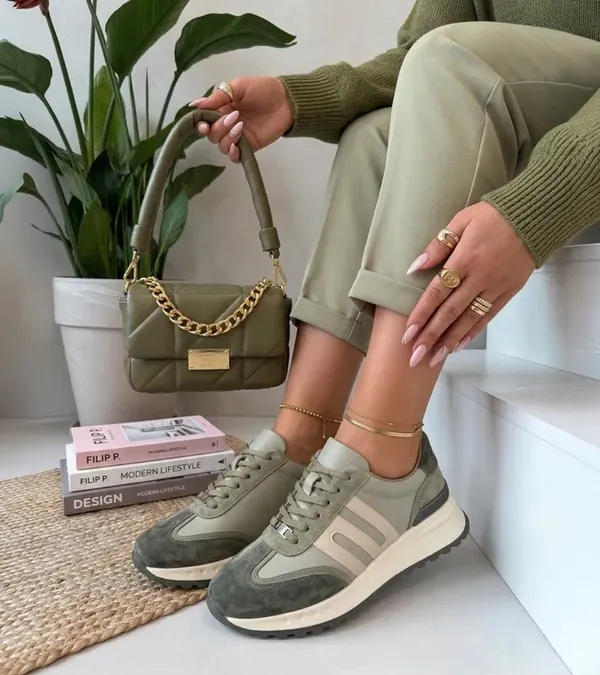 Zielone Skórzane Sneakersy Na Platformie Filippo