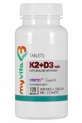 Vitamin K2 MAX 200mcg + D3 2000iu, Myvita, 120 tablets