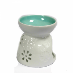 Classic White Oil Burner - Floral with Teal Well