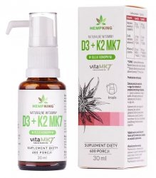 Witamina D3 + K2 MK7 w kroplach w bio oleju konopnym, Hempking, 30 ml