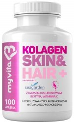 Kolagen Skin&Hair Complex, Włosy Skóra Paznokcie, Myvita, 100 tabletek