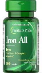 All Iron Żelazo 38 mg, Puritan's Pride, 100 tabletek