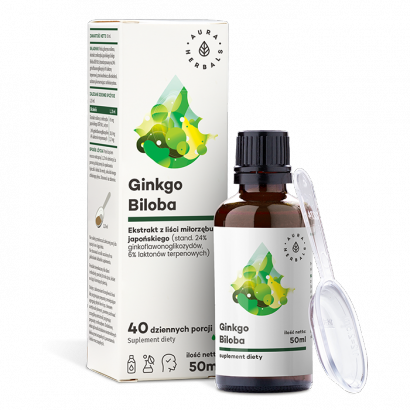 Ginkgo Biloba, ekstrakt Miłorząb Japoński 50:1, 45 mg, Aura Herbals, 50 ml 
