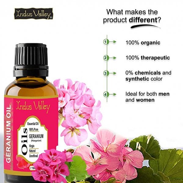 Natural Geranium Essential Oil, Indus Valley, 15ml