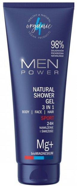 Naturalny żel pod prysznic 3 w 1 MEN POWER Sport, 4organic