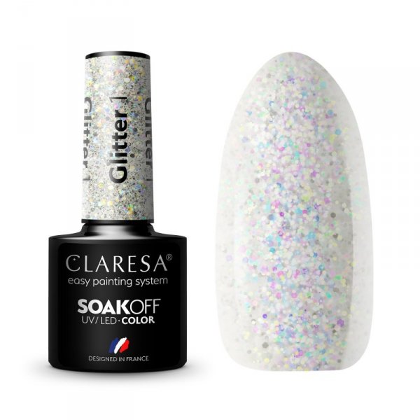 CLARESA Lakier hybrydowy do paznokci GLITTER - 1  5g