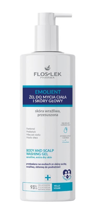 FLOSLEK Emolient Żel do mycia ciała i skóry głowy skóra wrażliwa przesuszona 400 ml