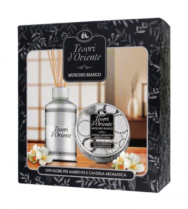 TESORI Muschio Bianco Zestaw prezentowy patyczki 200 ml + świeca zapachowa 109 g