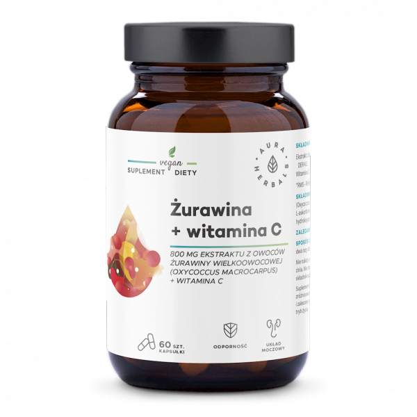 Żurawina 800 mg + Witamina C, Aura Herbals, 60 kapsułek