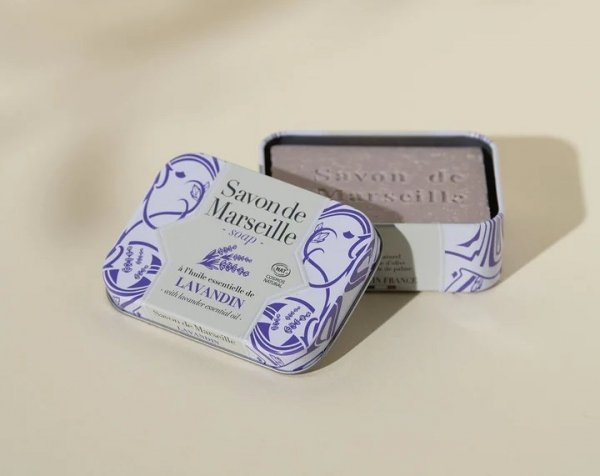 Lavender Marseille Soap Bar in Metal Box, Alepia, 100 g