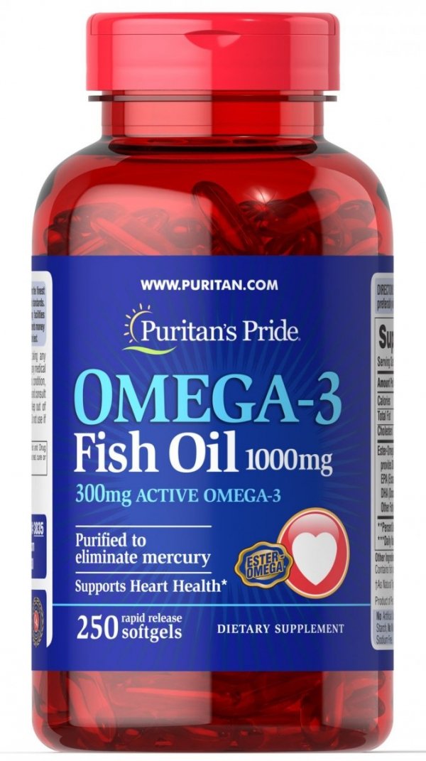 Olej Omega-3 1000 mg, Puritan's Pride, 250 kapsułek
