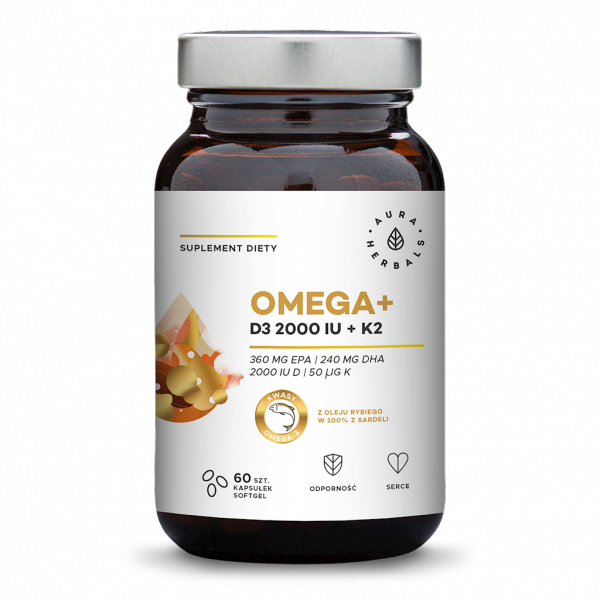 Omega+ Witamina D3 2000 IU + K2, Aura Herbals, 60 kapsułek