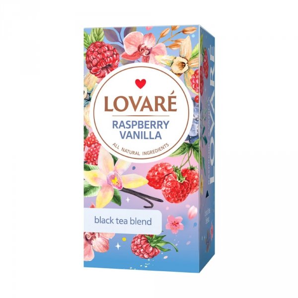 Herbata  z dodatkami Raspberry Vanilla Tea, Lovare, (2g x 24 torebki)