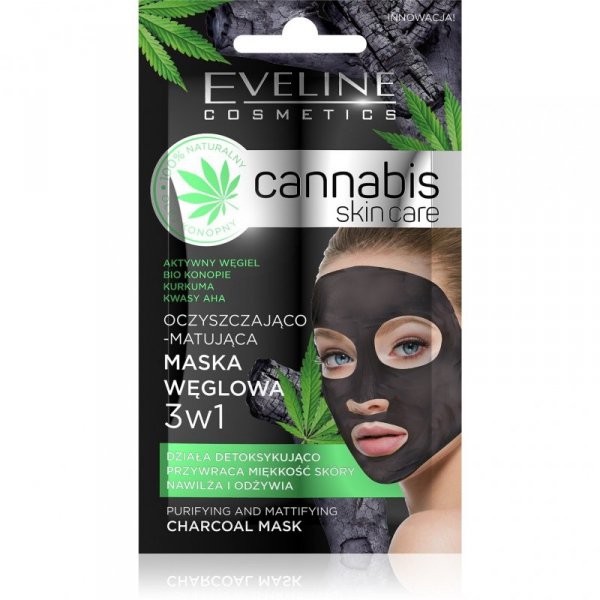 Eveline Cannabis Skin Care Oczyszczająco-matująca maska węglowa 3w1 7 ml
