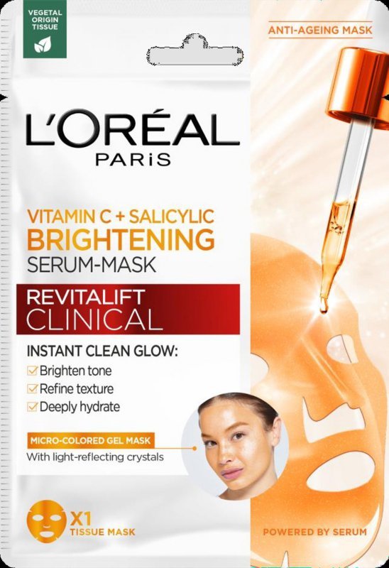 L`Oreal Revitalift Clinical rozświetlająca maska-serum w płachcie z witaminą C i kwasem salicylowym 26g