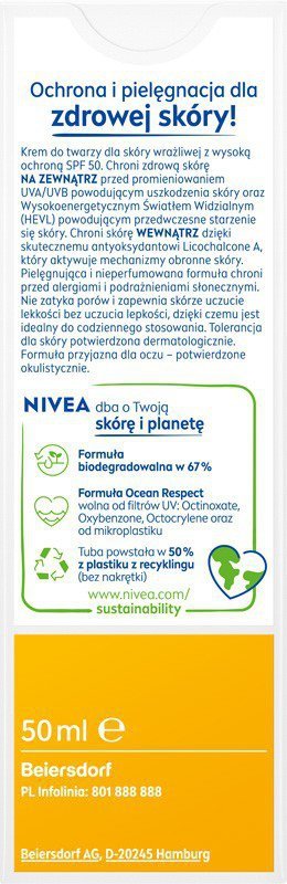 NIVEA SUN Krem SPF 50 skóra wrażliwa&