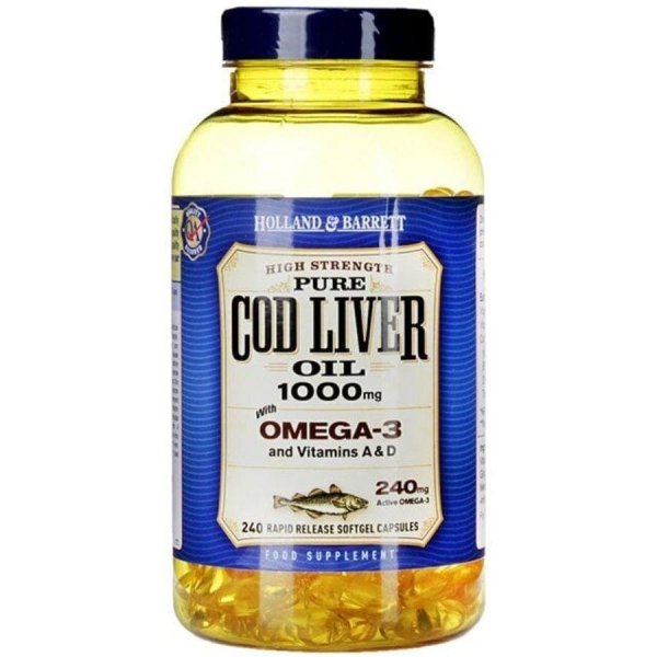 Cod Liver Oil, Olej z Wątroby Dorsza 1000 mg, Holland &amp; Barrett, 240 kapsułek