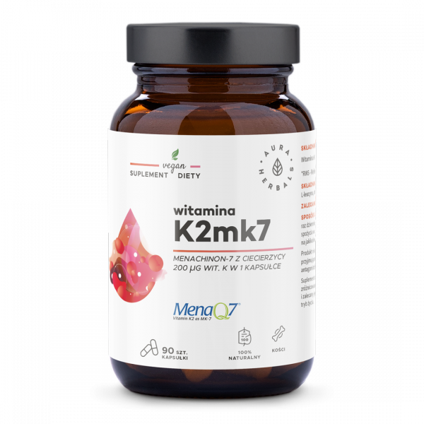 Witamina K2MK7 MenaQ7® 200 μg, Aura Herbals, 90 kapsułek