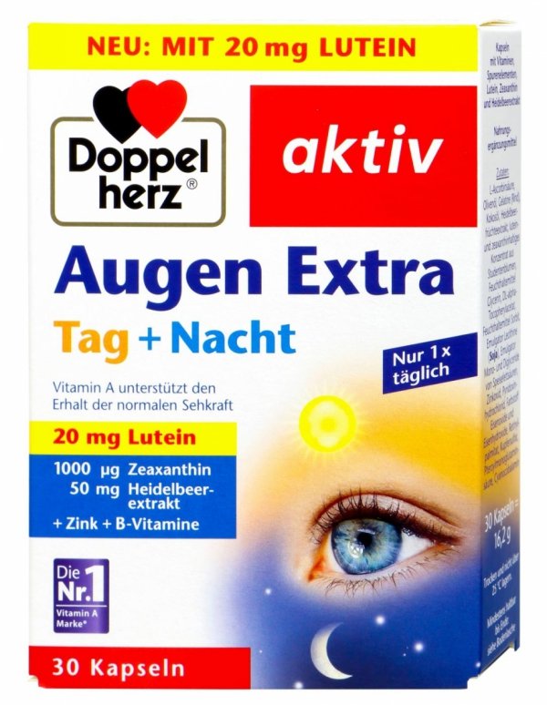 Augen Extra Tag + Nacht, Suplement Diety na Poprawę Wzroku, Doppelherz, 30 kapsułek